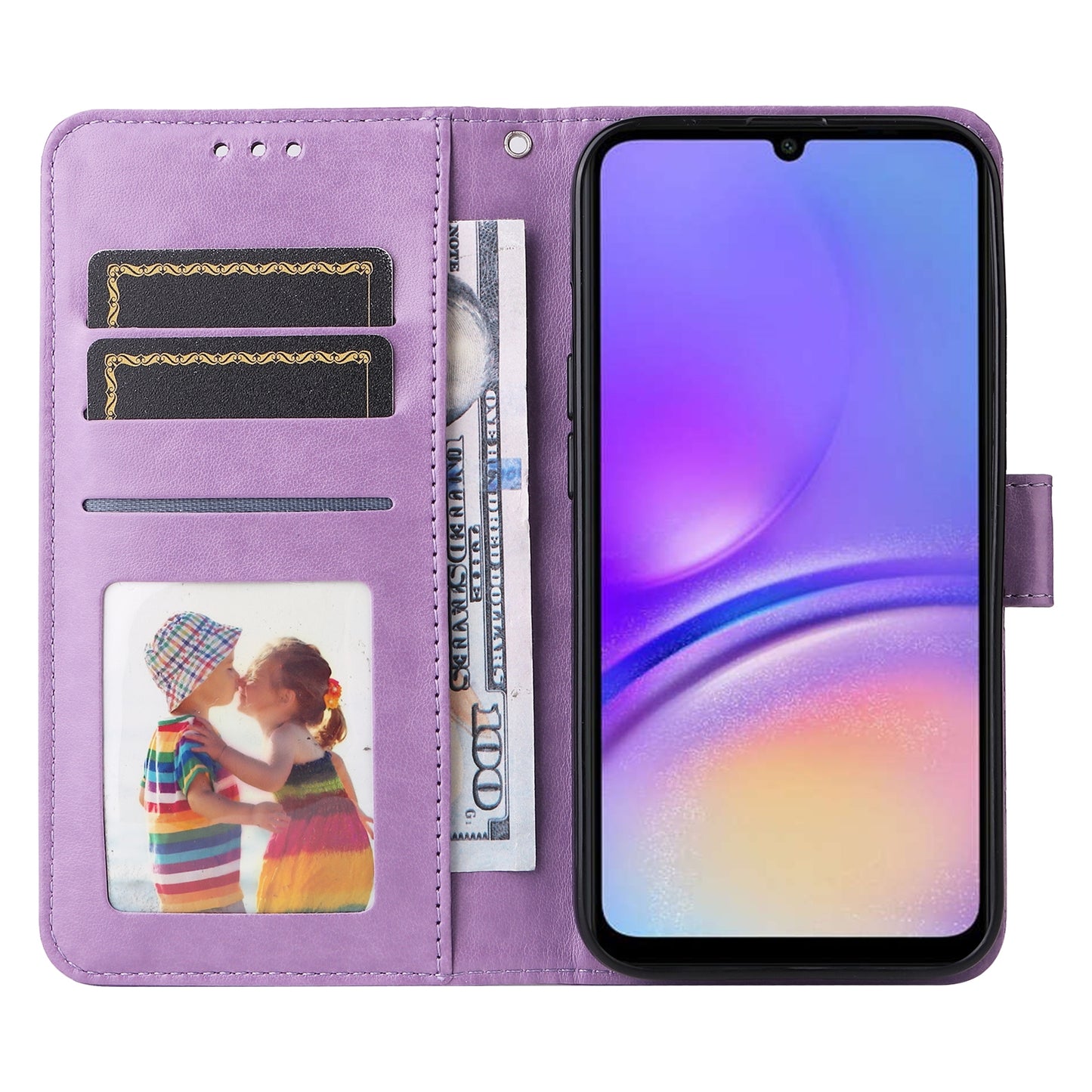 Samsung Galaxy A05 Sunflower Embossed Leather Wallet Phone Case with Kickstand and Card Holder