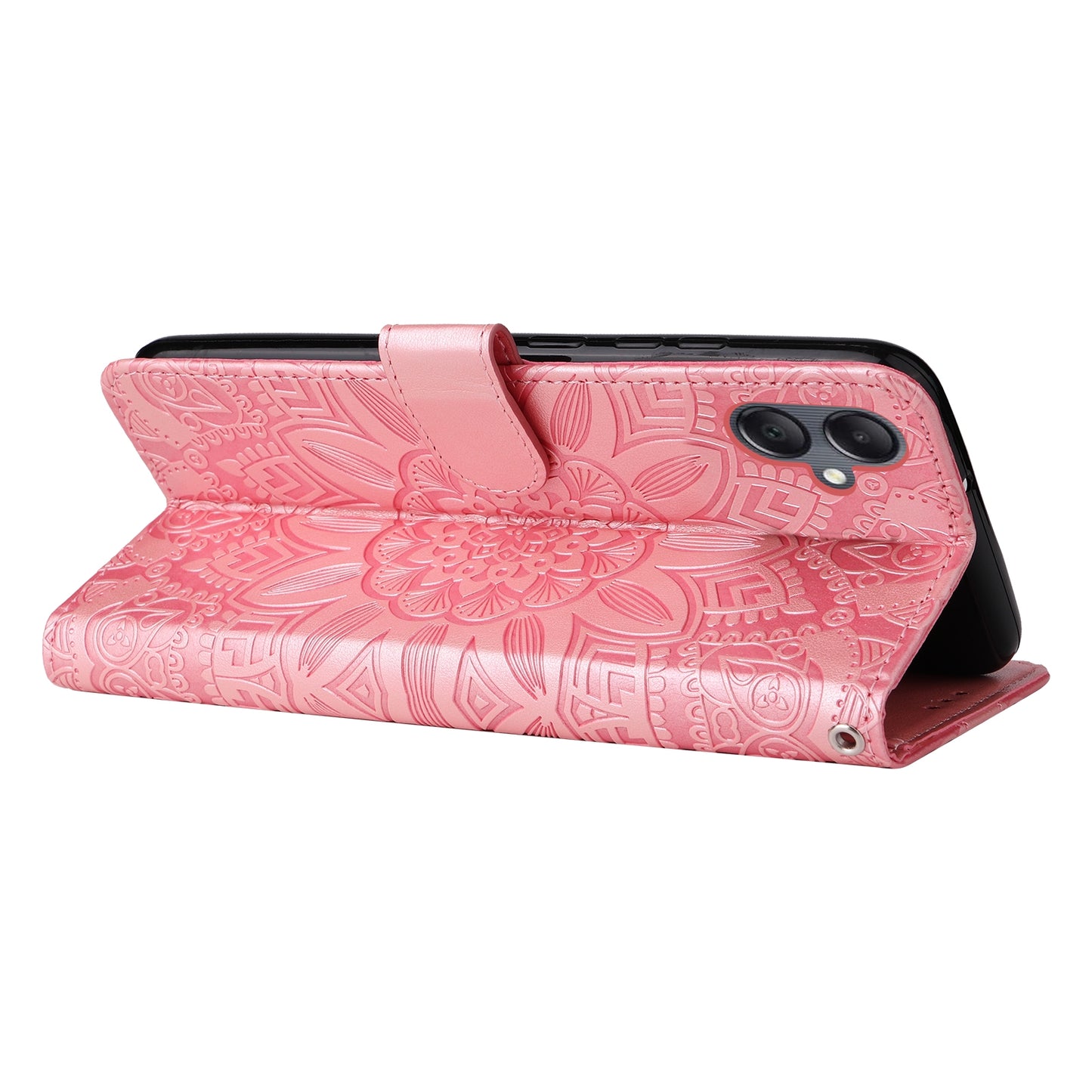 Samsung Galaxy A05 Sunflower Embossed Leather Wallet Phone Case with Kickstand and Card Holder