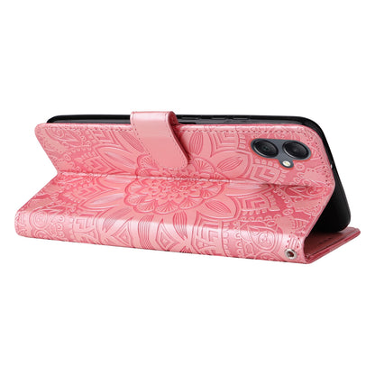 Samsung Galaxy A05 Sunflower Embossed Leather Wallet Phone Case with Kickstand and Card Holder