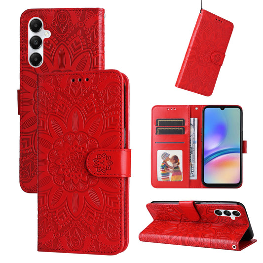 Samsung Galaxy A05s Sunflower Embossed Leather Wallet Phone Case with Kickstand and Card Holder