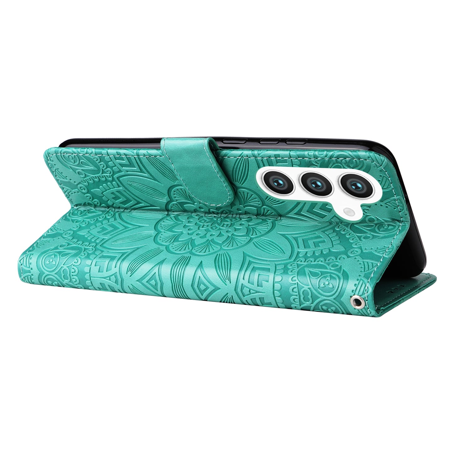 Samsung Galaxy S24 Sunflower Embossed Leather Wallet Phone Case with Kickstand and Card Holder