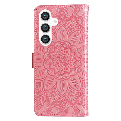 Samsung Galaxy S24+ Sunflower Embossed Leather Wallet Phone Case with Kickstand and Card Holder