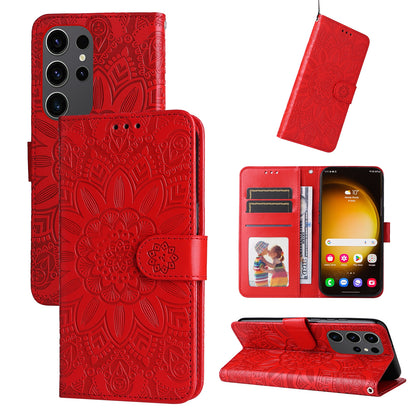 Samsung Galaxy S24 Ultra Sunflower Embossed Leather Wallet Phone Case with Kickstand and Card Holder