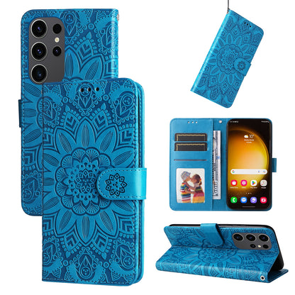 Samsung Galaxy S24 Ultra Sunflower Embossed Leather Wallet Phone Case with Kickstand and Card Holder