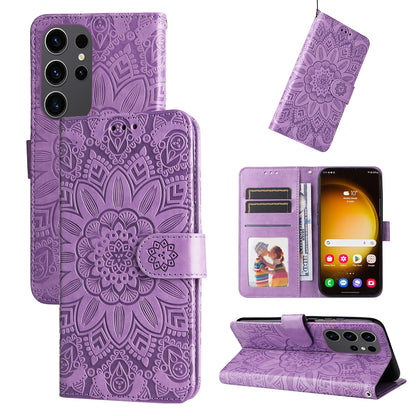 Samsung Galaxy S24 Ultra Sunflower Embossed Leather Wallet Phone Case with Kickstand and Card Holder