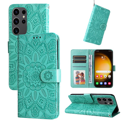 Samsung Galaxy S24 Ultra Sunflower Embossed Leather Wallet Phone Case with Kickstand and Card Holder