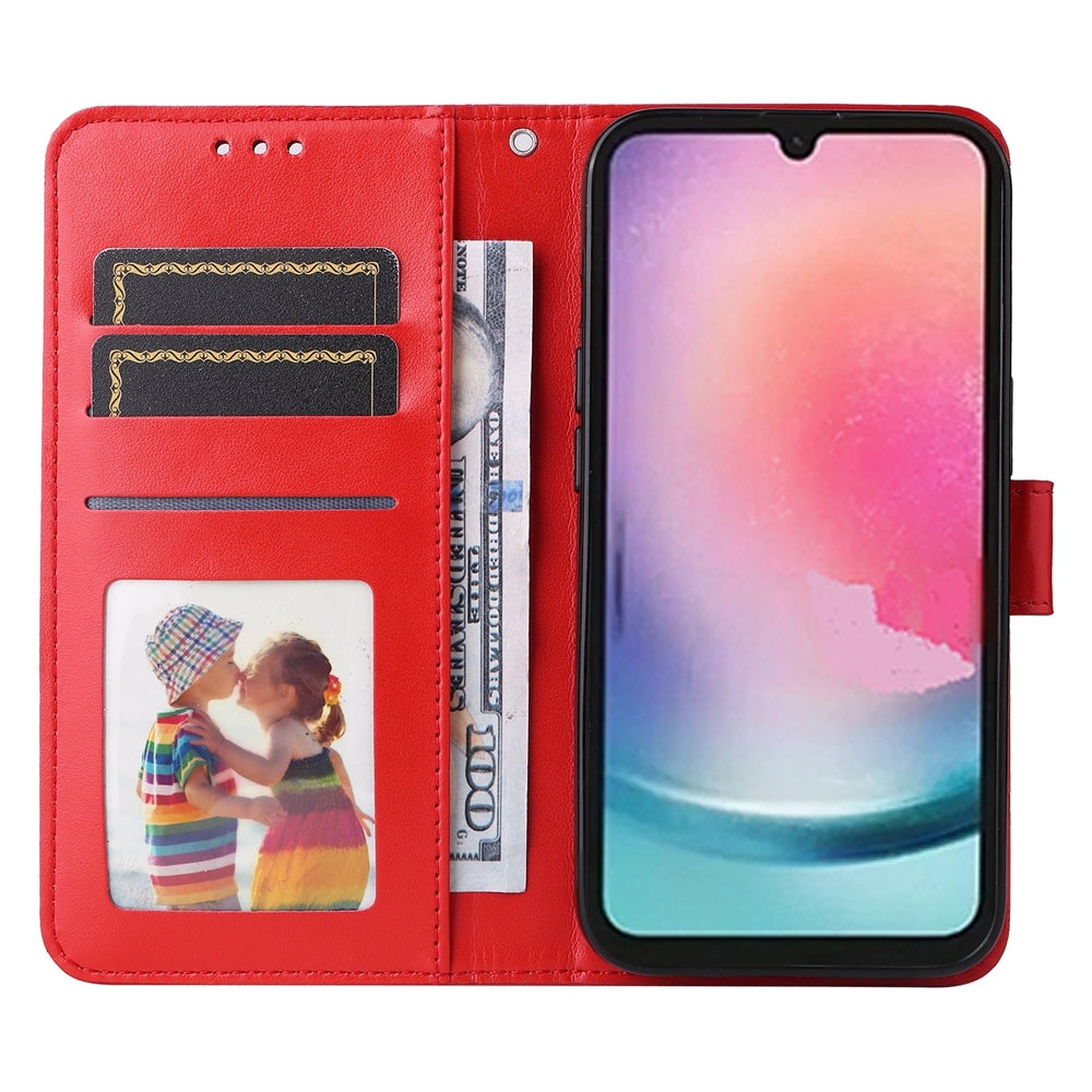 Samsung Galaxy A25 5G Global Sunflower Embossed Leather Wallet Phone Case with Kickstand and Card Holder