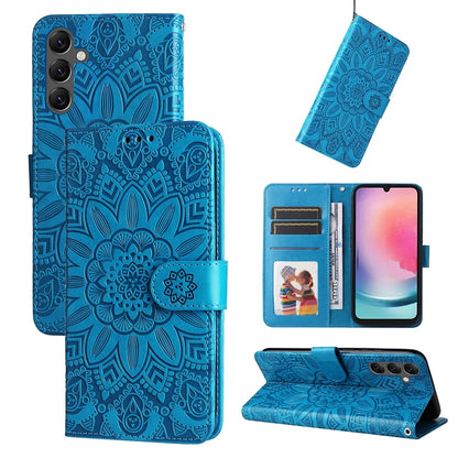 Samsung Galaxy A25 5G Global Sunflower Embossed Leather Wallet Phone Case with Kickstand and Card Holder