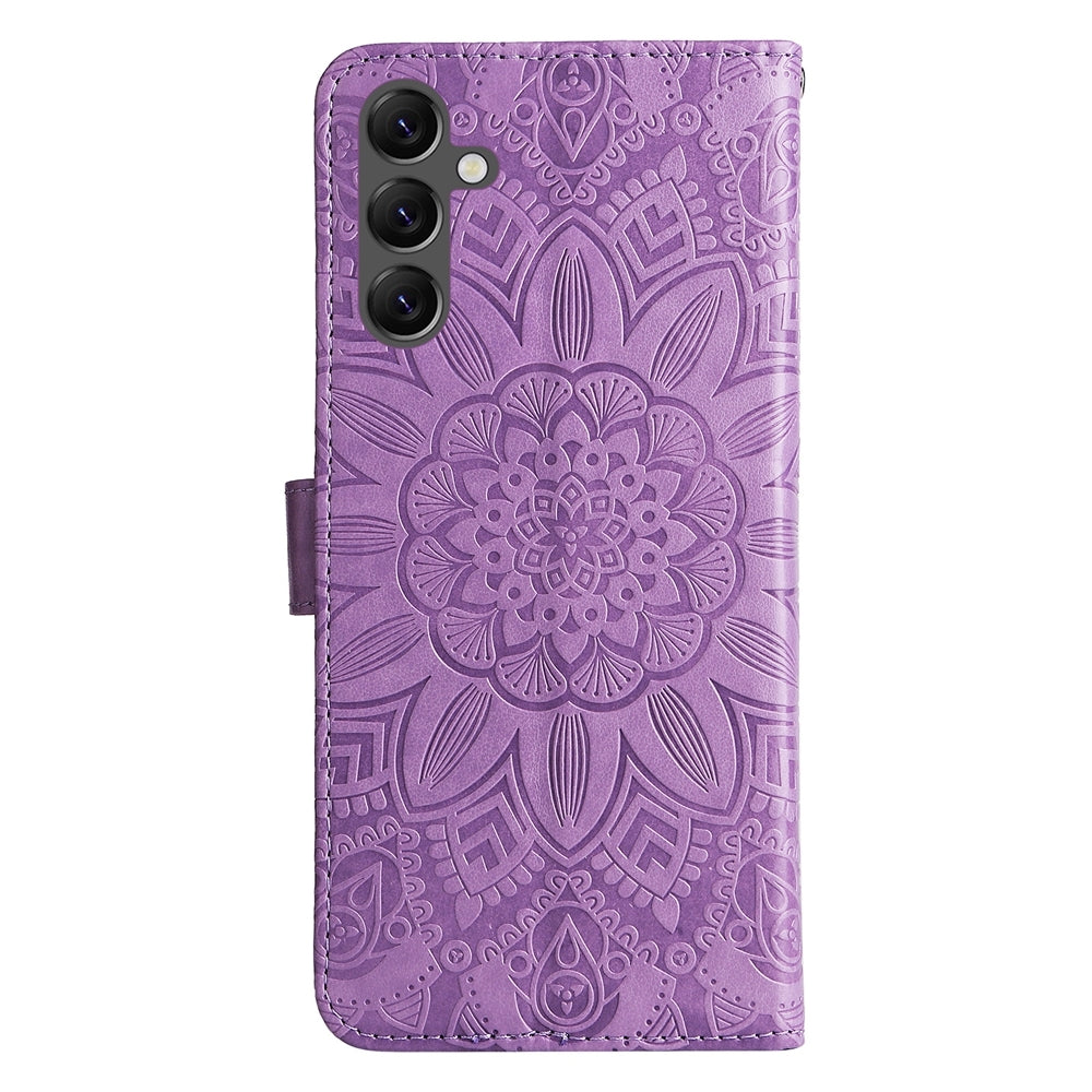 Samsung Galaxy A25 5G Global Sunflower Embossed Leather Wallet Phone Case with Kickstand and Card Holder