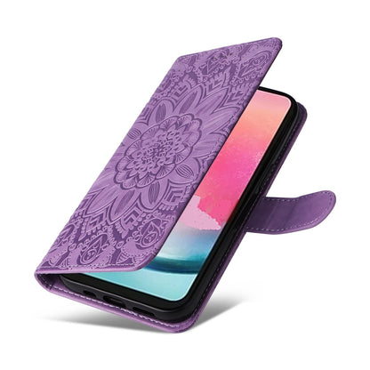 Samsung Galaxy A25 5G Global Sunflower Embossed Leather Wallet Phone Case with Kickstand and Card Holder