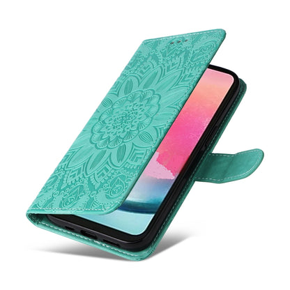 Samsung Galaxy A25 5G Global Sunflower Embossed Leather Wallet Phone Case with Kickstand and Card Holder