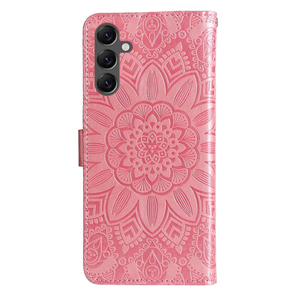 Samsung Galaxy A25 5G Global Sunflower Embossed Leather Wallet Phone Case with Kickstand and Card Holder
