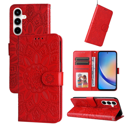 Samsung Galaxy A35 Sunflower Embossed Leather Wallet Phone Case with Kickstand and Card Holder