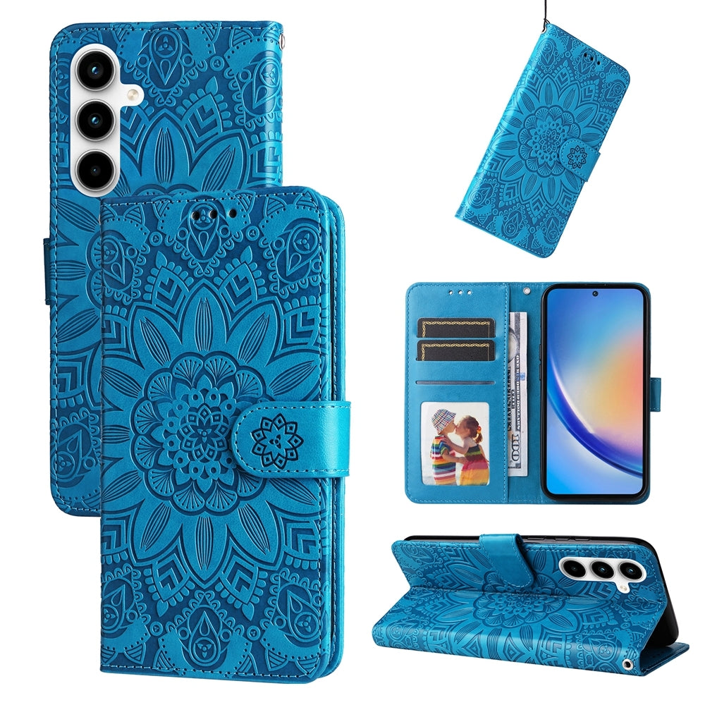 Samsung Galaxy A35 Sunflower Embossed Leather Wallet Phone Case with Kickstand and Card Holder