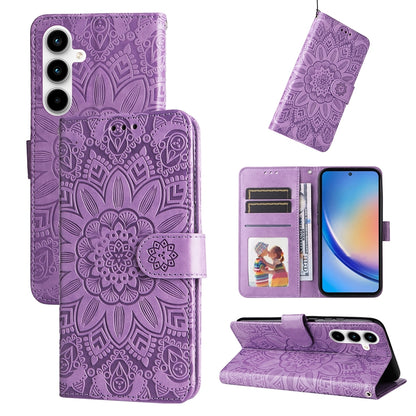 Samsung Galaxy A35 Sunflower Embossed Leather Wallet Phone Case with Kickstand and Card Holder