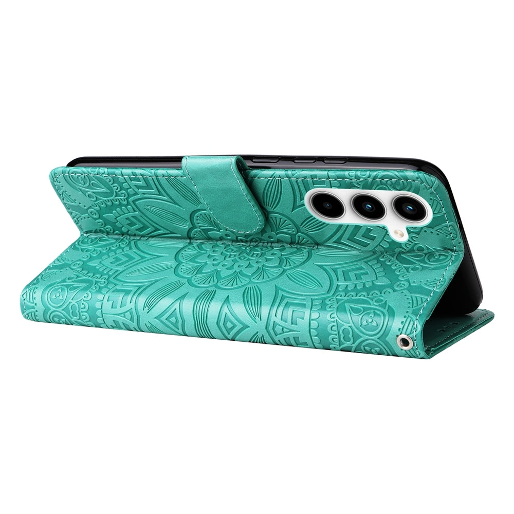 Samsung Galaxy A35 Sunflower Embossed Leather Wallet Phone Case with Kickstand and Card Holder