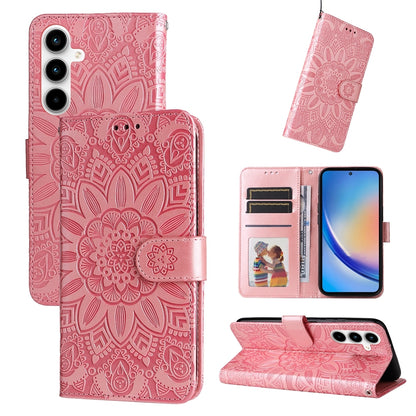 Samsung Galaxy A35 Sunflower Embossed Leather Wallet Phone Case with Kickstand and Card Holder