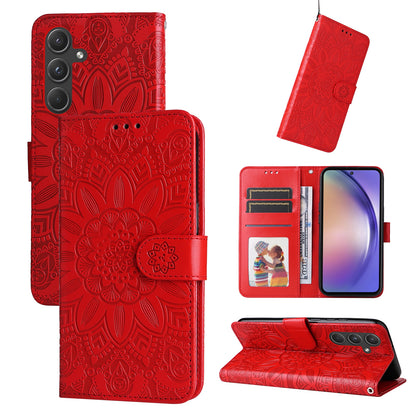 Samsung Galaxy A55 Sunflower Embossed Leather Wallet Phone Case with Kickstand and Card Holder