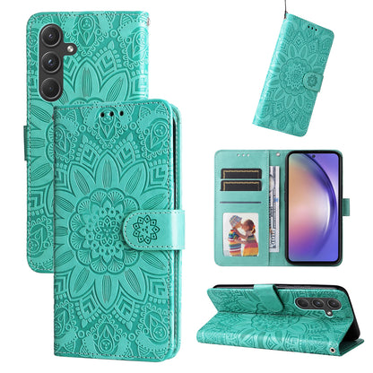 Samsung Galaxy A55 Sunflower Embossed Leather Wallet Phone Case with Kickstand and Card Holder