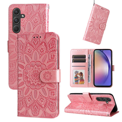 Samsung Galaxy A55 Sunflower Embossed Leather Wallet Phone Case with Kickstand and Card Holder