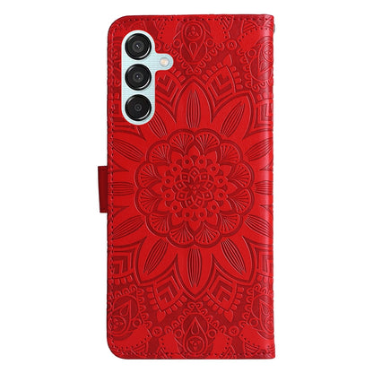 Samsung Galaxy M15 5G Sunflower Embossed Leather Wallet Phone Case with Kickstand and Card Holder