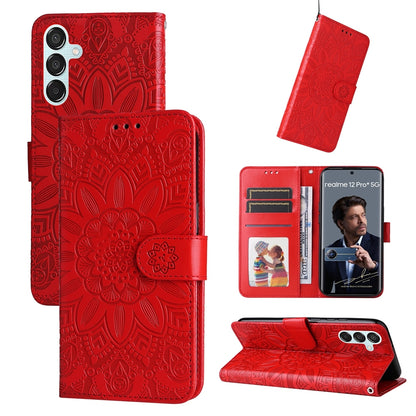 Samsung Galaxy F15 5G Sunflower Embossed Leather Wallet Phone Case with Kickstand and Card Holder