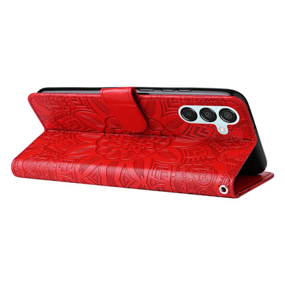 Samsung Galaxy F15 5G Sunflower Embossed Leather Wallet Phone Case with Kickstand and Card Holder