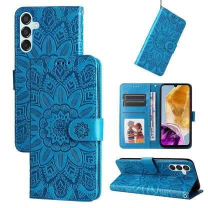 Samsung Galaxy M15 5G Sunflower Embossed Leather Wallet Phone Case with Kickstand and Card Holder