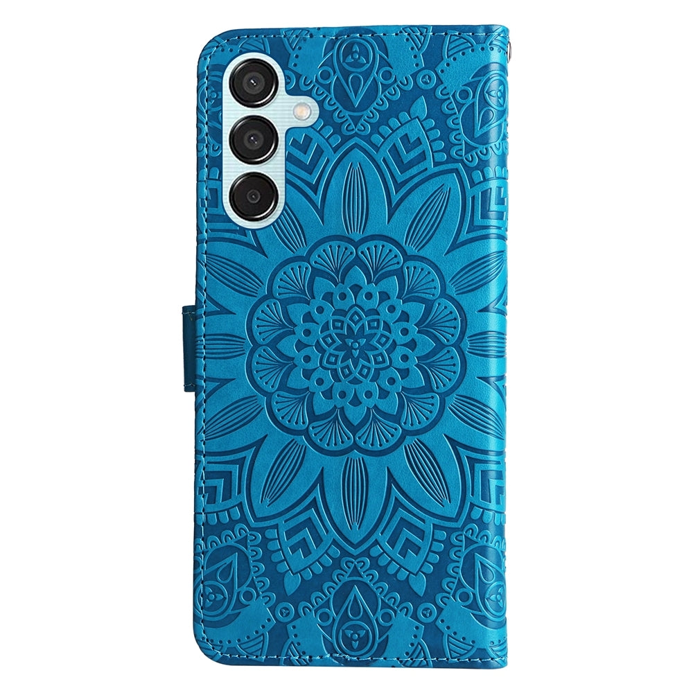 Samsung Galaxy M15 5G Sunflower Embossed Leather Wallet Phone Case with Kickstand and Card Holder