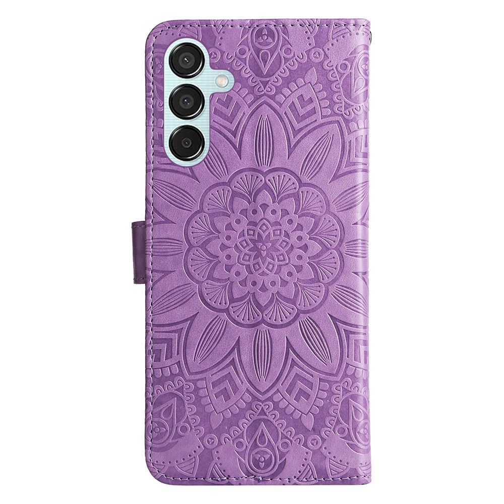 Samsung Galaxy M15 5G Sunflower Embossed Leather Wallet Phone Case with Kickstand and Card Holder