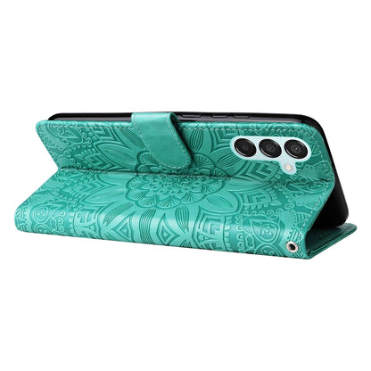 Samsung Galaxy M15 5G Sunflower Embossed Leather Wallet Phone Case with Kickstand and Card Holder