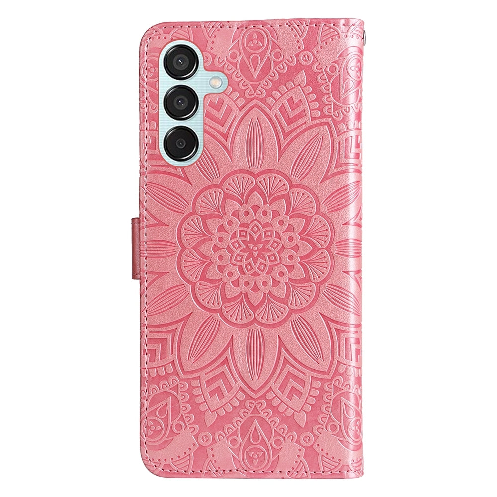 Samsung Galaxy M15 5G Sunflower Embossed Leather Wallet Phone Case with Kickstand and Card Holder