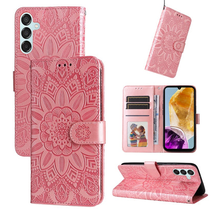 Samsung Galaxy F15 5G Sunflower Embossed Leather Wallet Phone Case with Kickstand and Card Holder