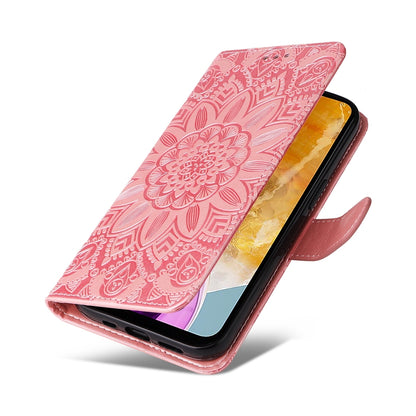 Samsung Galaxy F15 5G Sunflower Embossed Leather Wallet Phone Case with Kickstand and Card Holder