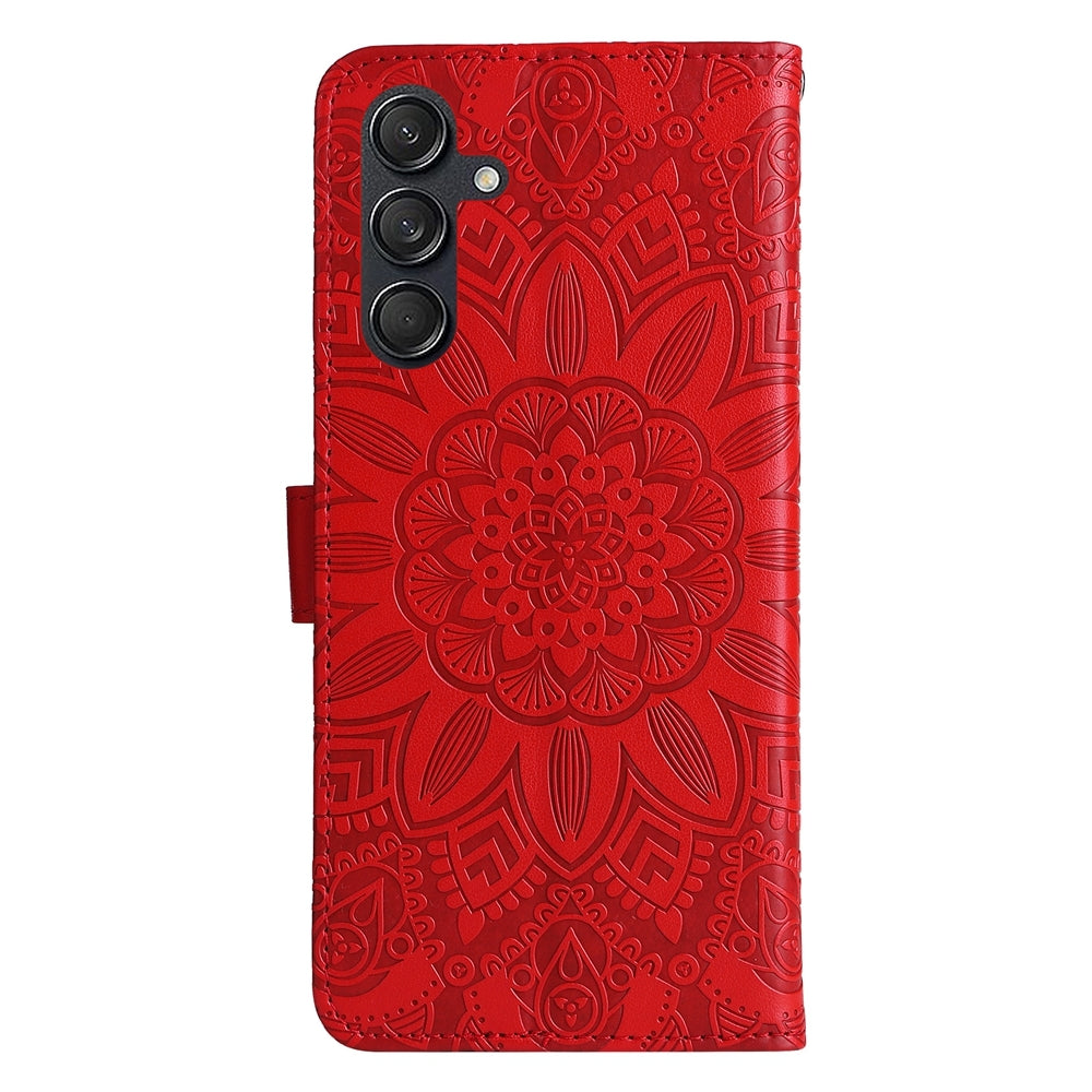 Samsung Galaxy M55 5G Sunflower Embossed Leather Wallet Phone Case with Kickstand and Card Holder