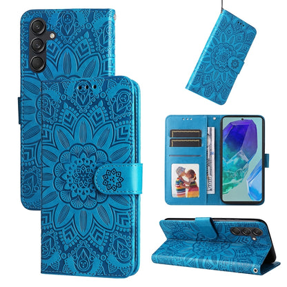 Samsung Galaxy M55 5G Sunflower Embossed Leather Wallet Phone Case with Kickstand and Card Holder