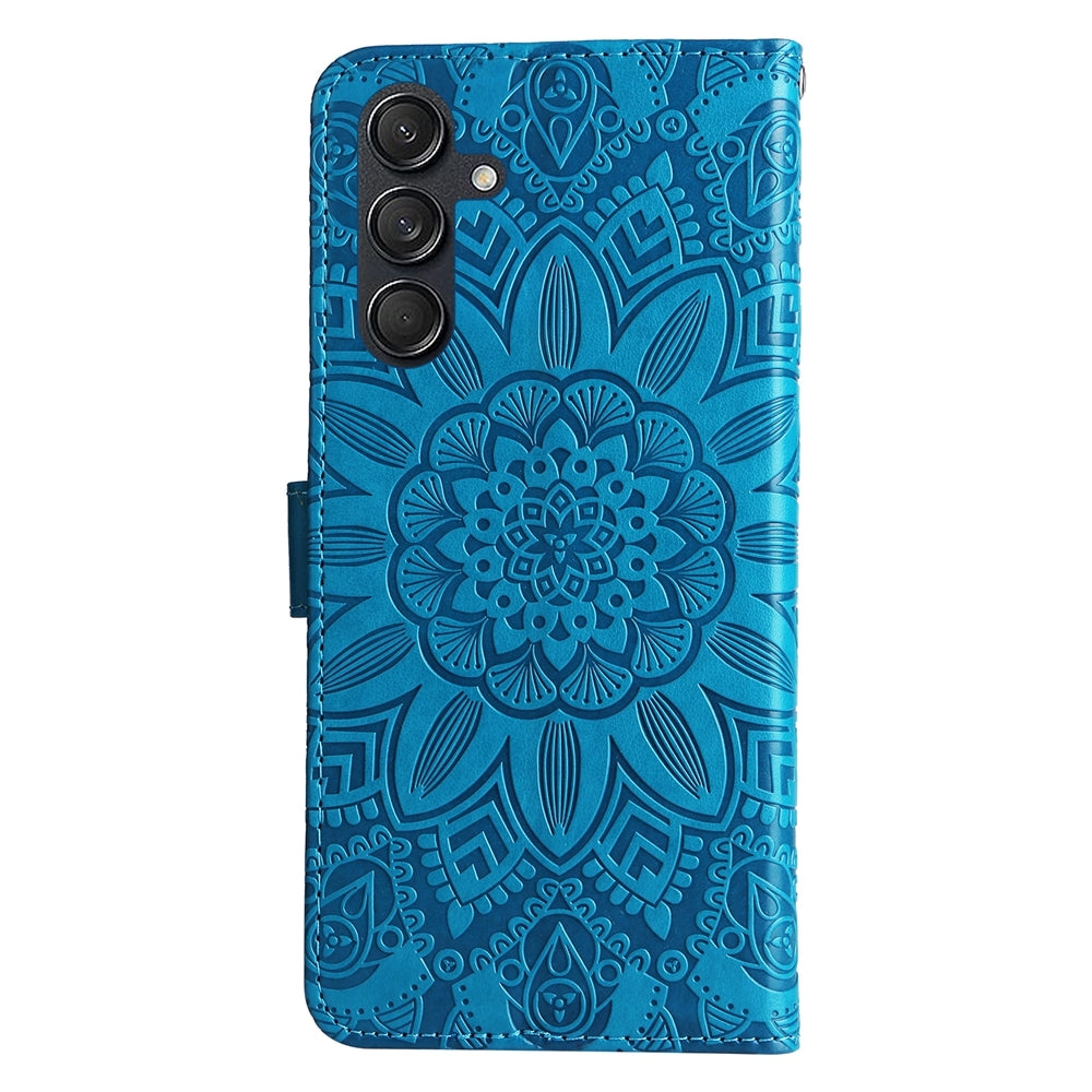 Samsung Galaxy M55 5G Sunflower Embossed Leather Wallet Phone Case with Kickstand and Card Holder