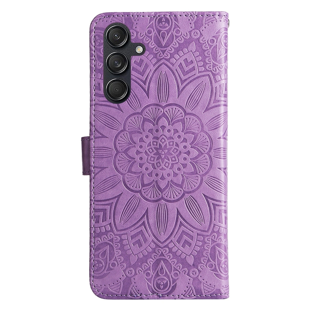 Samsung Galaxy M55 5G Sunflower Embossed Leather Wallet Phone Case with Kickstand and Card Holder