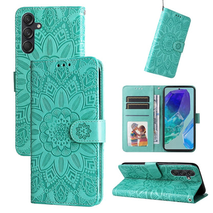 Samsung Galaxy M55 5G Sunflower Embossed Leather Wallet Phone Case with Kickstand and Card Holder