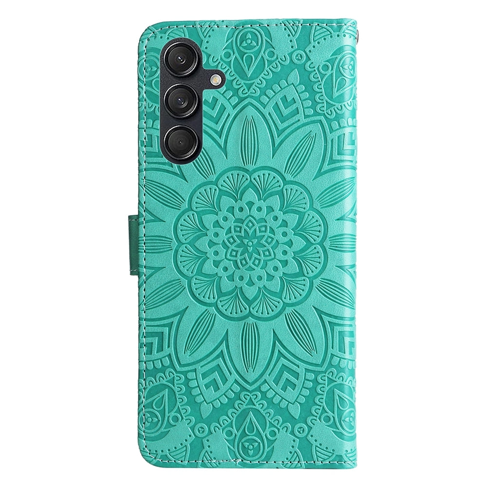 Samsung Galaxy M55 5G Sunflower Embossed Leather Wallet Phone Case with Kickstand and Card Holder