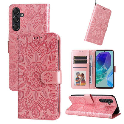 Samsung Galaxy M55 5G Sunflower Embossed Leather Wallet Phone Case with Kickstand and Card Holder