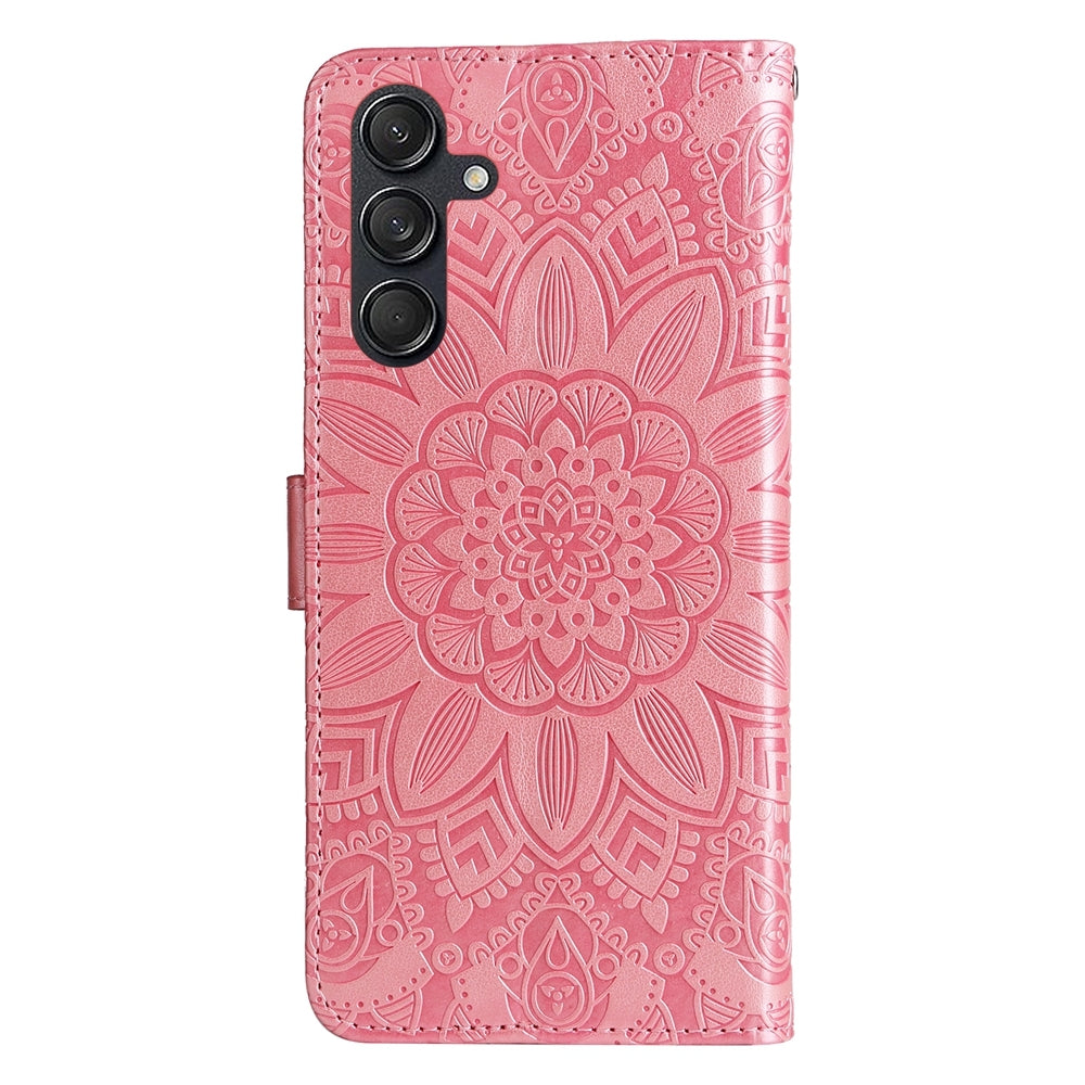 Samsung Galaxy M55 5G Sunflower Embossed Leather Wallet Phone Case with Kickstand and Card Holder