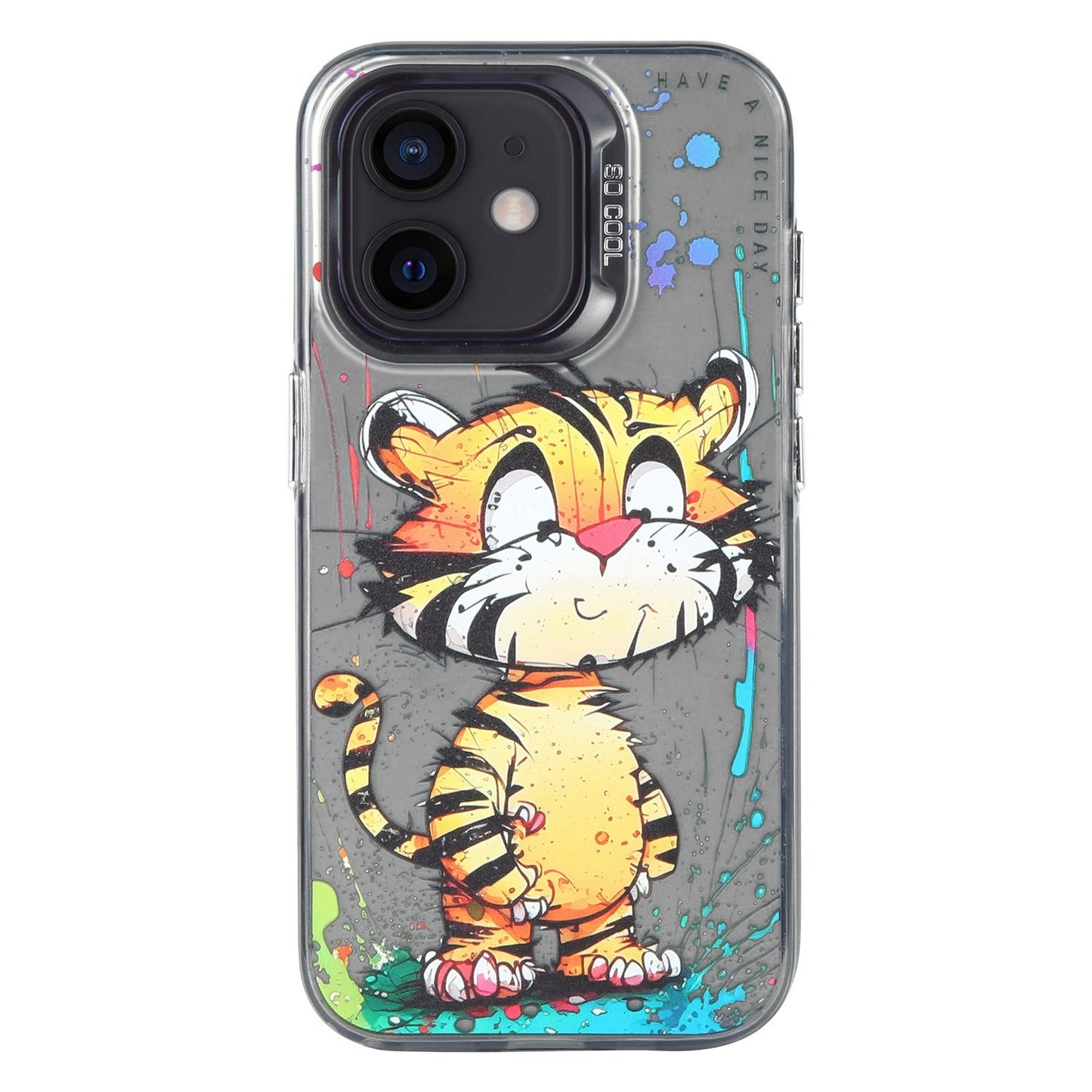 iPhone 12 Case - Animal Oil Painting Design, Durable PC + TPU Cover