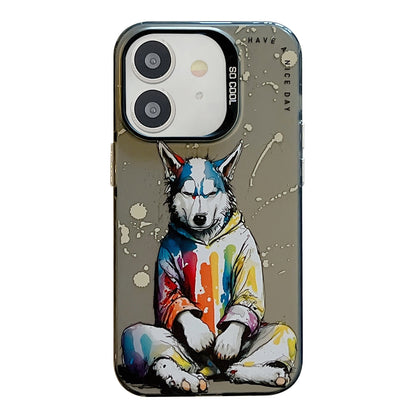 iPhone 12 Case - Animal Oil Painting Design, Durable PC + TPU Cover