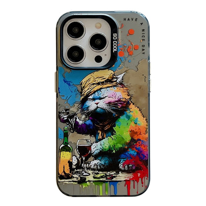 iPhone 15 Pro Max Case - Animal Oil Painting Design, Durable PC + TPU Cover