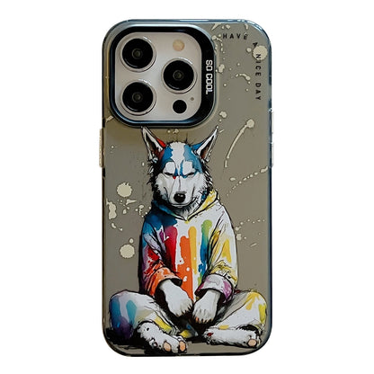 iPhone 15 Pro Max Case - Animal Oil Painting Design, Durable PC + TPU Cover