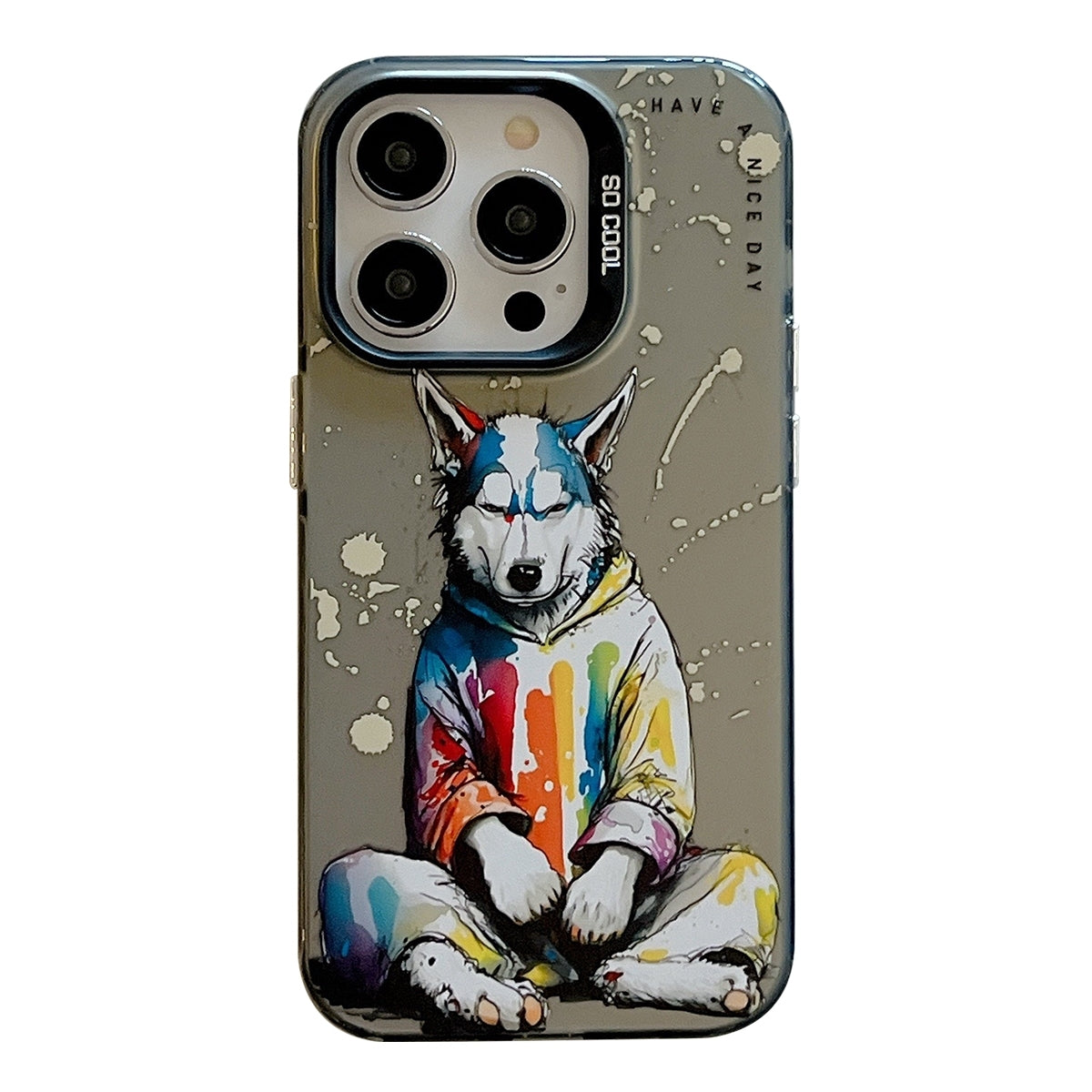 iPhone 14 Pro Max Case - Animal Oil Painting Design, Durable PC + TPU Cover