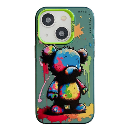 iPhone 15 Plus Case - Animal Oil Painting Design, Durable PC + TPU Cover