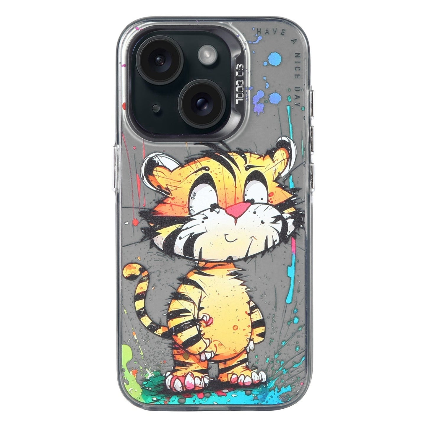 iPhone 15 Case - Animal Oil Painting Design, Durable PC + TPU Cover