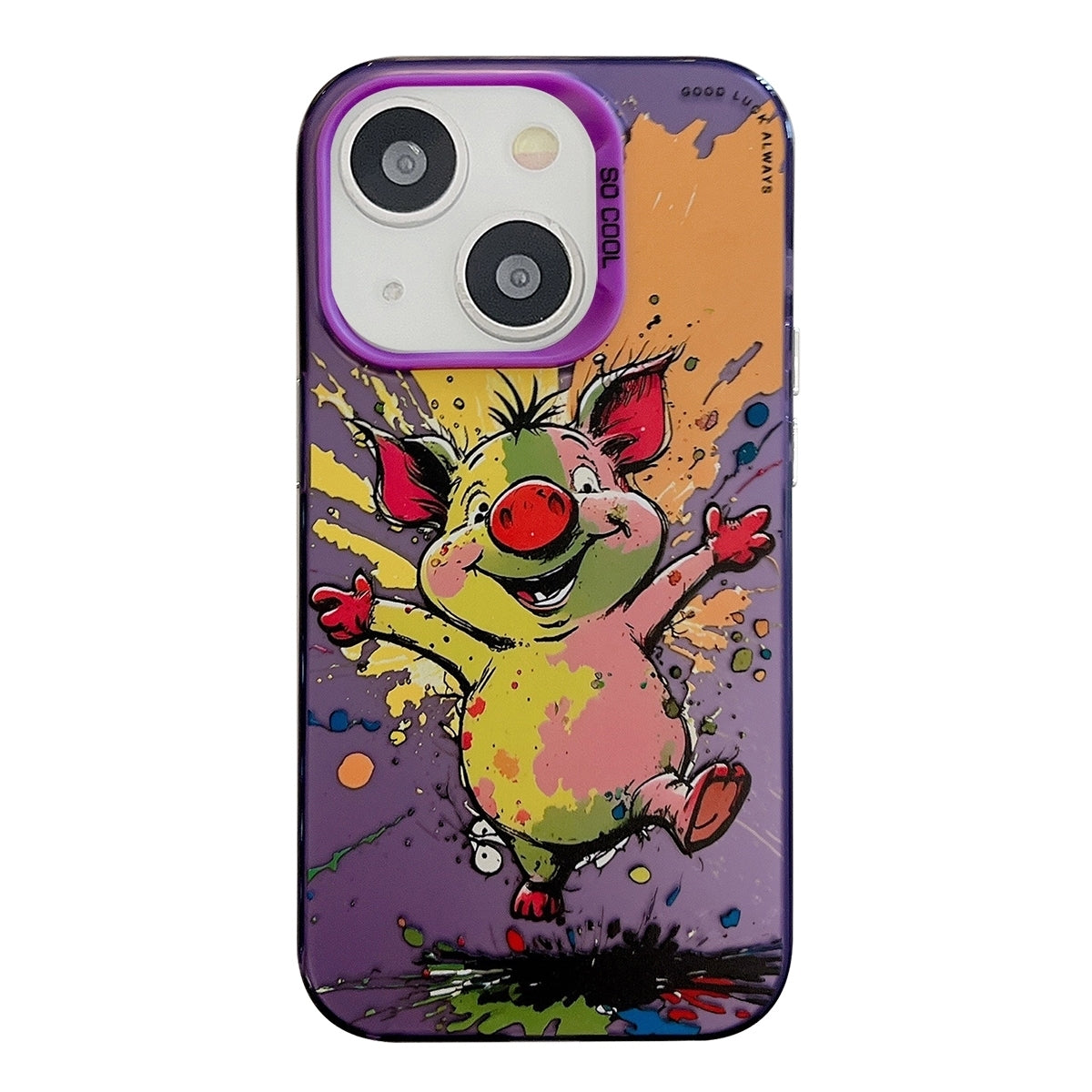 iPhone 15 Plus Case - Animal Oil Painting Design, Durable PC + TPU Cover